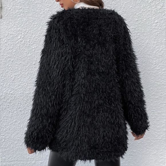 Cozy Faux Vegan Fur Open Front Jacket Coat Hot Pink - Picture 9 of 14